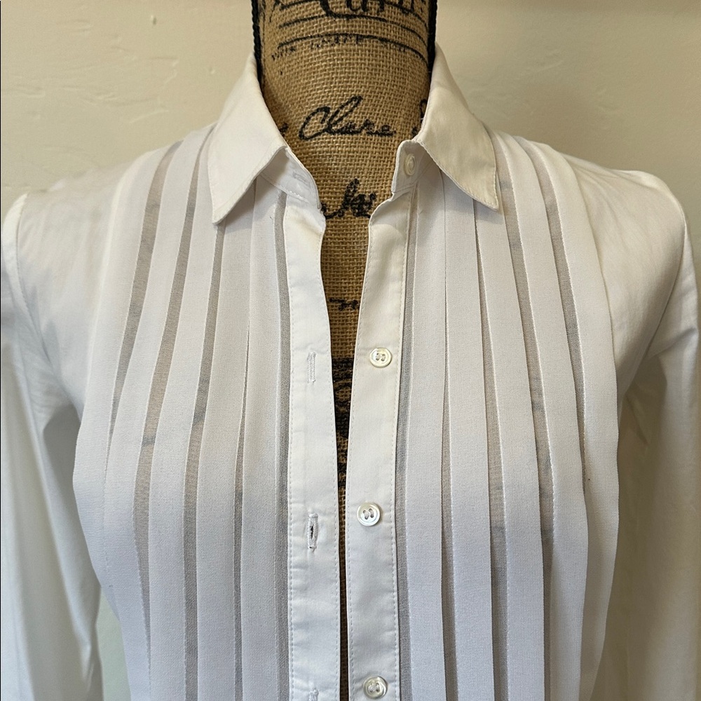 Bailey 44 Crisp White Top w/ sheer pleated panels down front - Picture 3 of 6